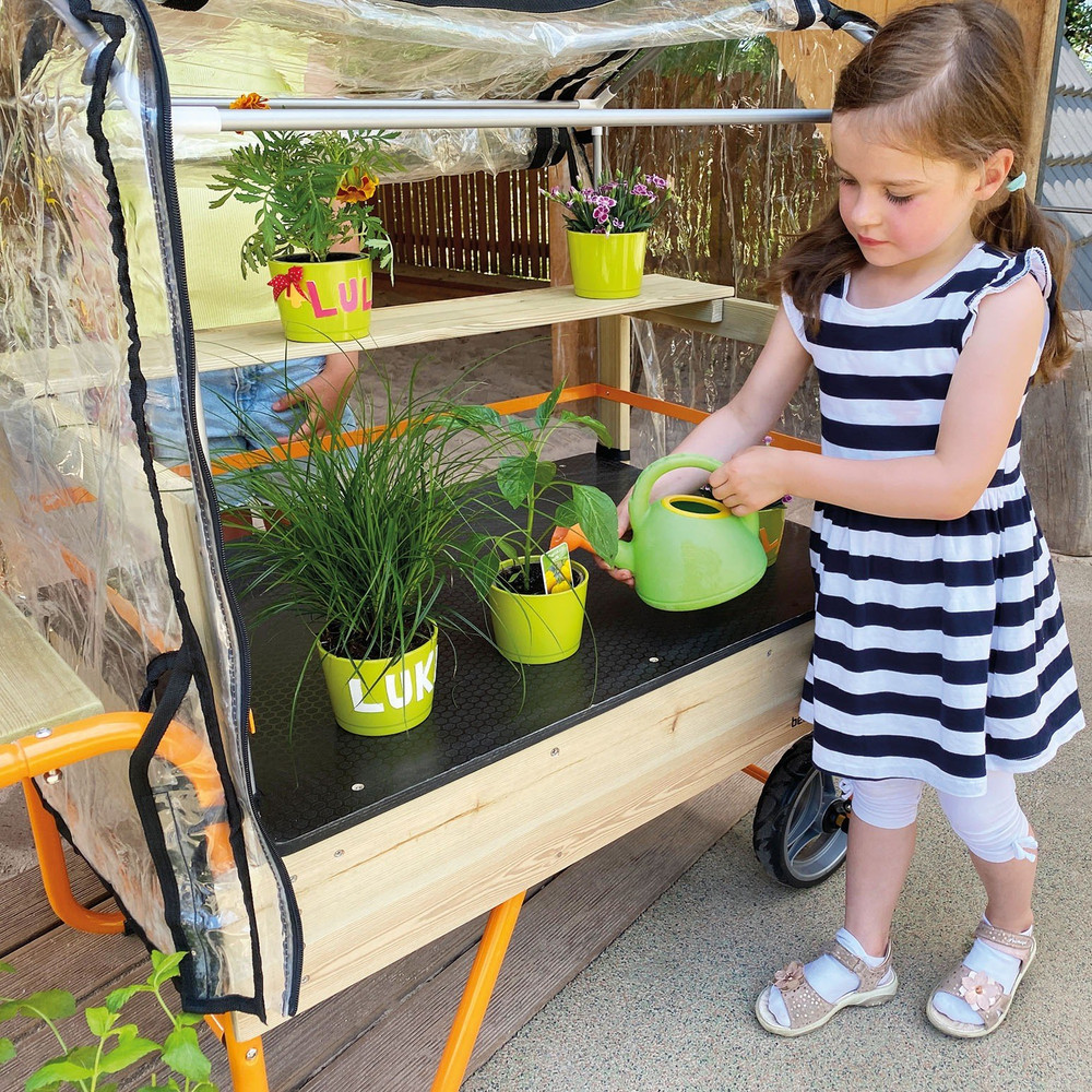 Beleduc Mobile Greenhouse for Kids - watering plants