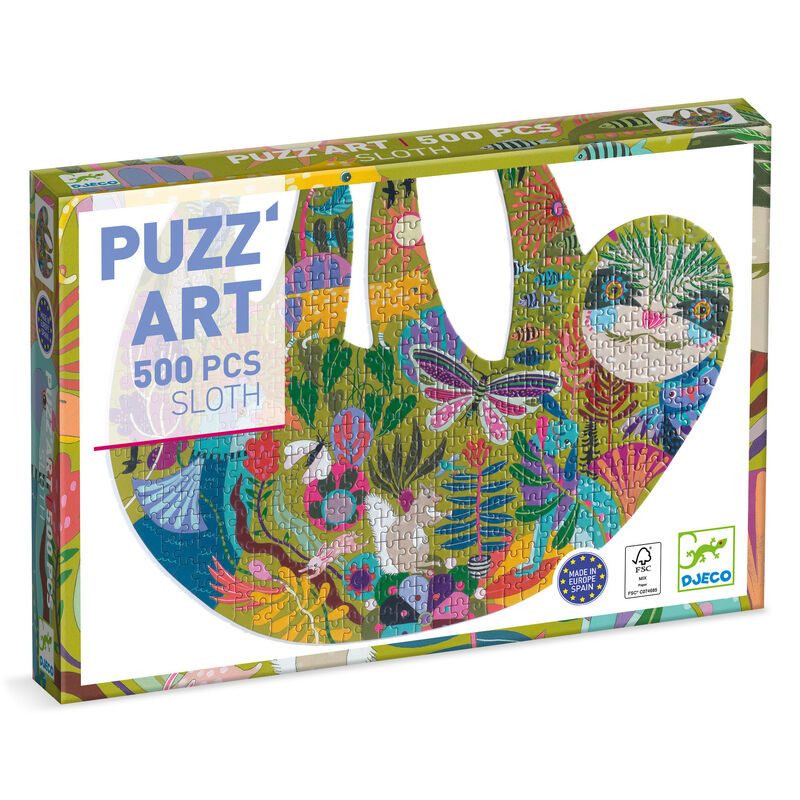 Djeco Sloth Shaped 500 pc Art Puzzle Box 1