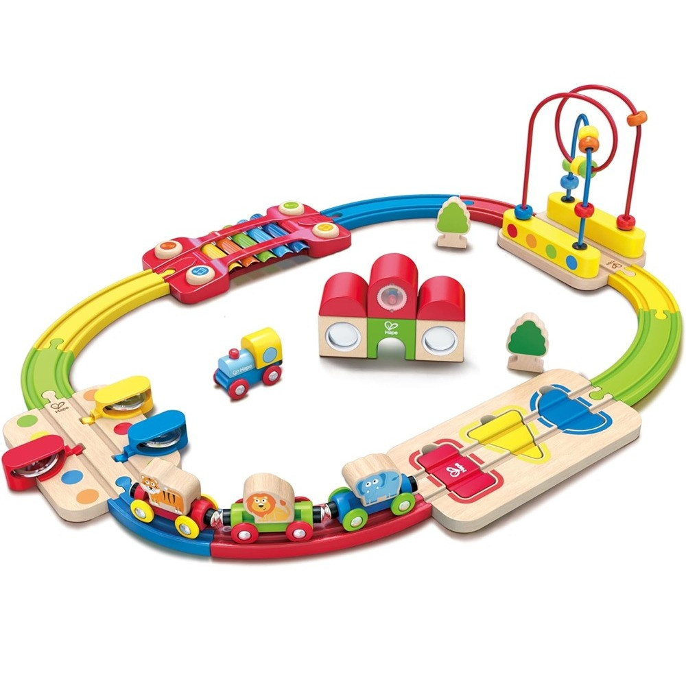 Hape jungle themed rainbow toddler train set