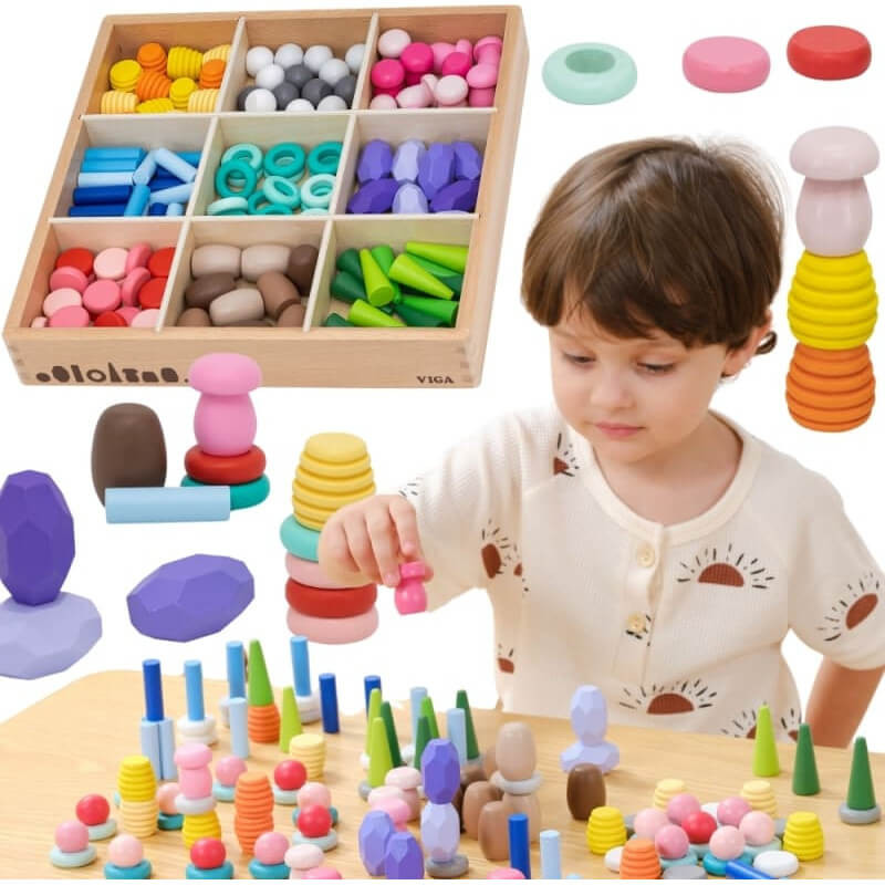 Wooden Loose Parts Rainbow Tray Set 4
