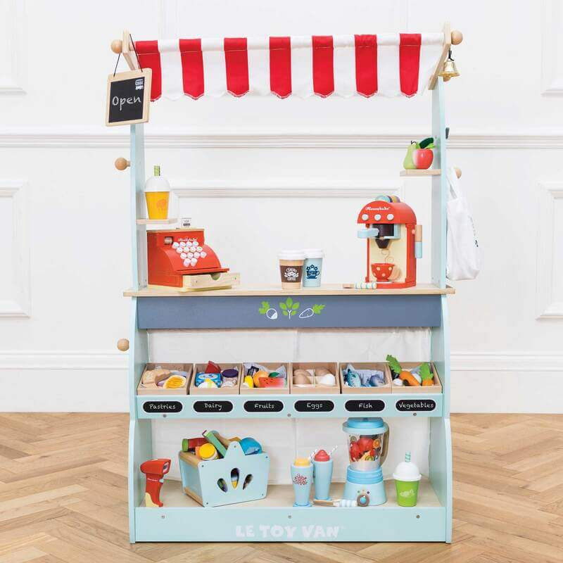 Le Toy Van Shop & Cafe Market Stand with accessories