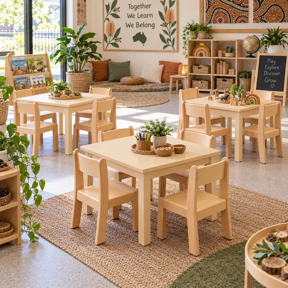 60cm x 60cm square wooden tables for classrooms and early learning