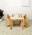 kids natural wooden table and two toddler chairs