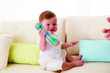 Hape Rainmaker Beaded Raindrops Blue with baby