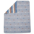 David Fussenegger Light Blue Shapes Juwel Bassinet Blanket turns over to a more prominent stripe pattern.