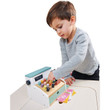 It features a wireless price scanner and a credit card slot on the right, a cash drawer that opens, and a receipt printer.