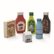 Viga Beverage & Food Set Detail: potato sticks, ketchup, salad dressin, hazelnut syup, bottle of water, and milk