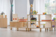 curved shelf combined with others in childcare room