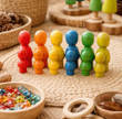 qtoys wooden big and small rainbow wooden peg people