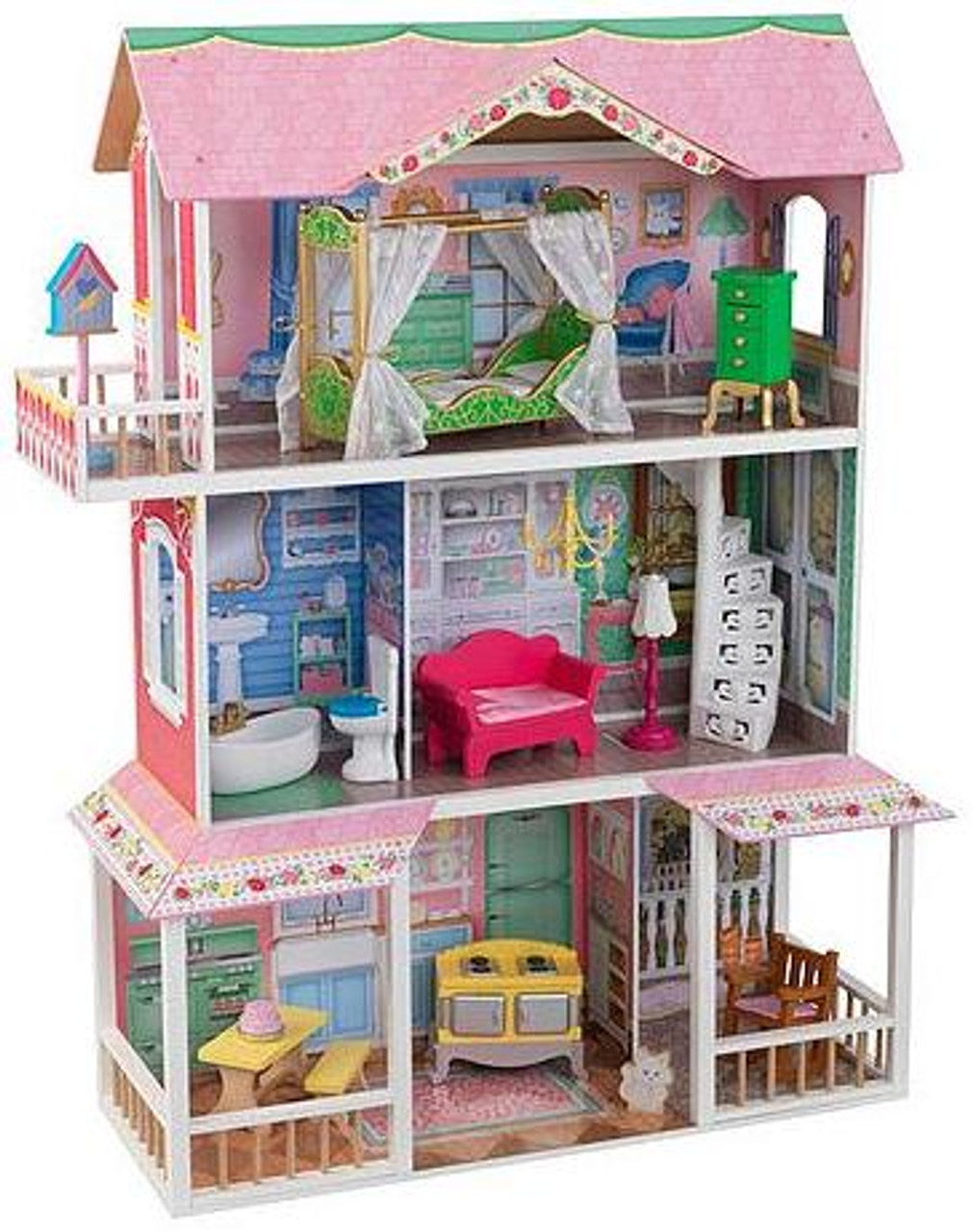 kidkraft sweet savannah wooden dollhouse with 13 pieces of furniture