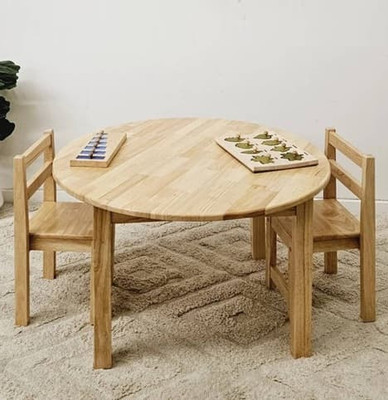 qtoys round wooden natural table