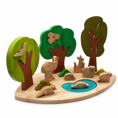 wooden small world play australian landscape set