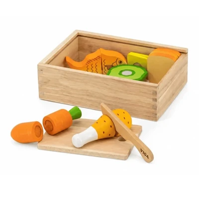 viga pretend play wooden cutting food lunch set