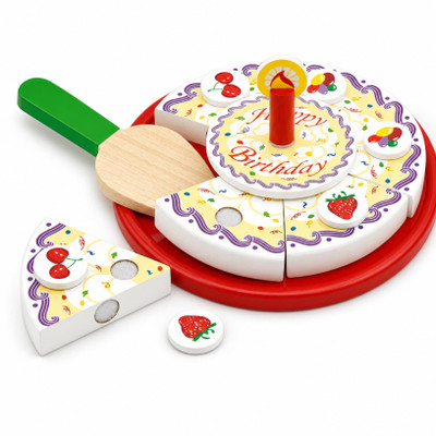 Pretend Wooden Birthday Cake with Candles