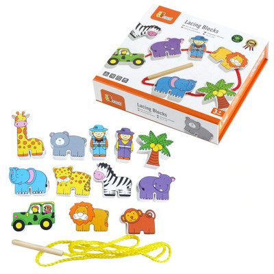 Viga Zoo Animals Lacing Blocks 10 animals, 2 zookeepers, and a string