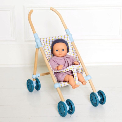 Wooden Doll Umbrella Stroller with a Djeco Pomea Baby Doll