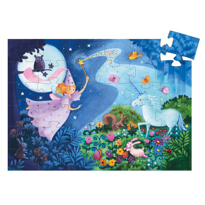 Djeco Fairy And Unicorn Silhouette Puzzle is a 36-pc rectangular puzzle