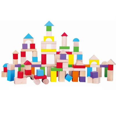 viga wooden block set with natural and coloured blocks 100 pieces