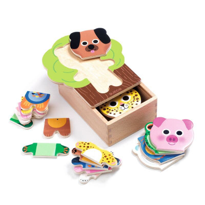 djeco wooden animal puzzle face and body set