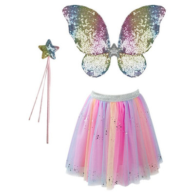 Great Pretenders Rainbow Sequins Skirt with Wings & Wand Children's Costume Set - image 2
