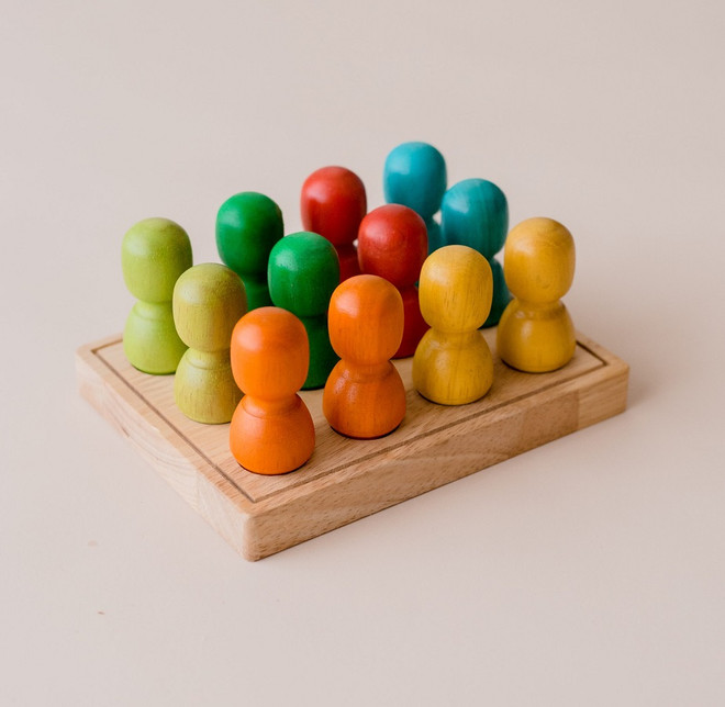 Qtoys Large Rainbow Peg People Dolls in Wooden Tray-product-main_image -product-main_image