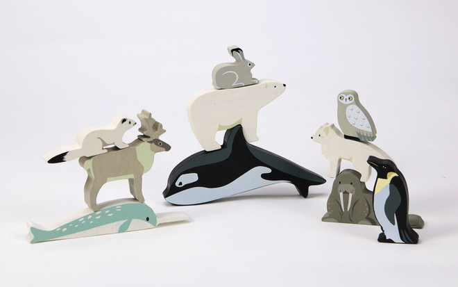 Tender Leaf Toys Wooden Polar Animal Figures and Display Case