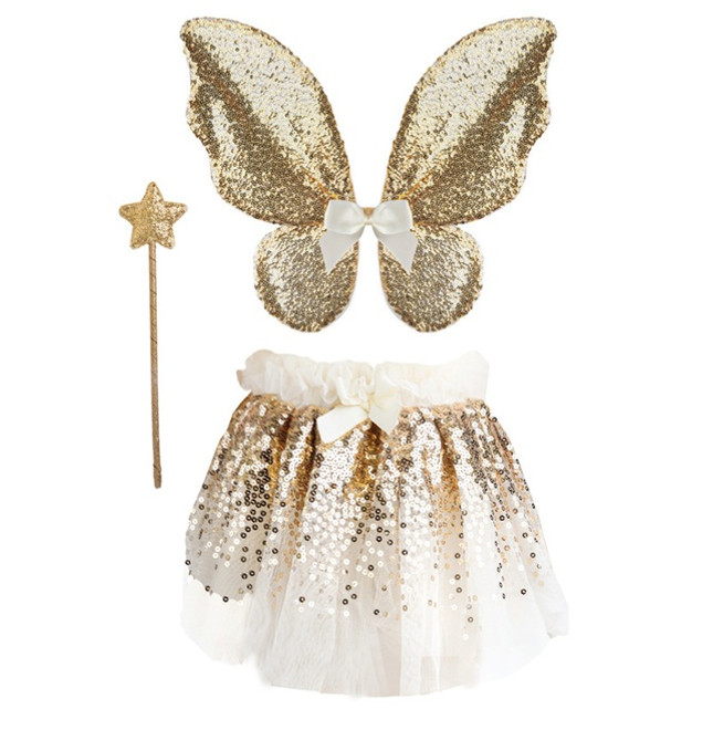 Great Pretenders Gracious Gold Sequins Skirt, Wings & Wand Kids Costume Set-product-main_image -product-main_image