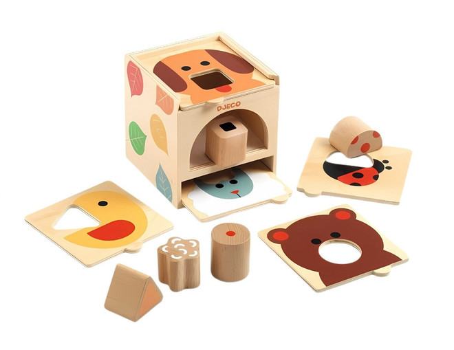 Djeco Mini Cube Animal Shape Sorter with 5 Shape Boards-product-main_image -product-main_image