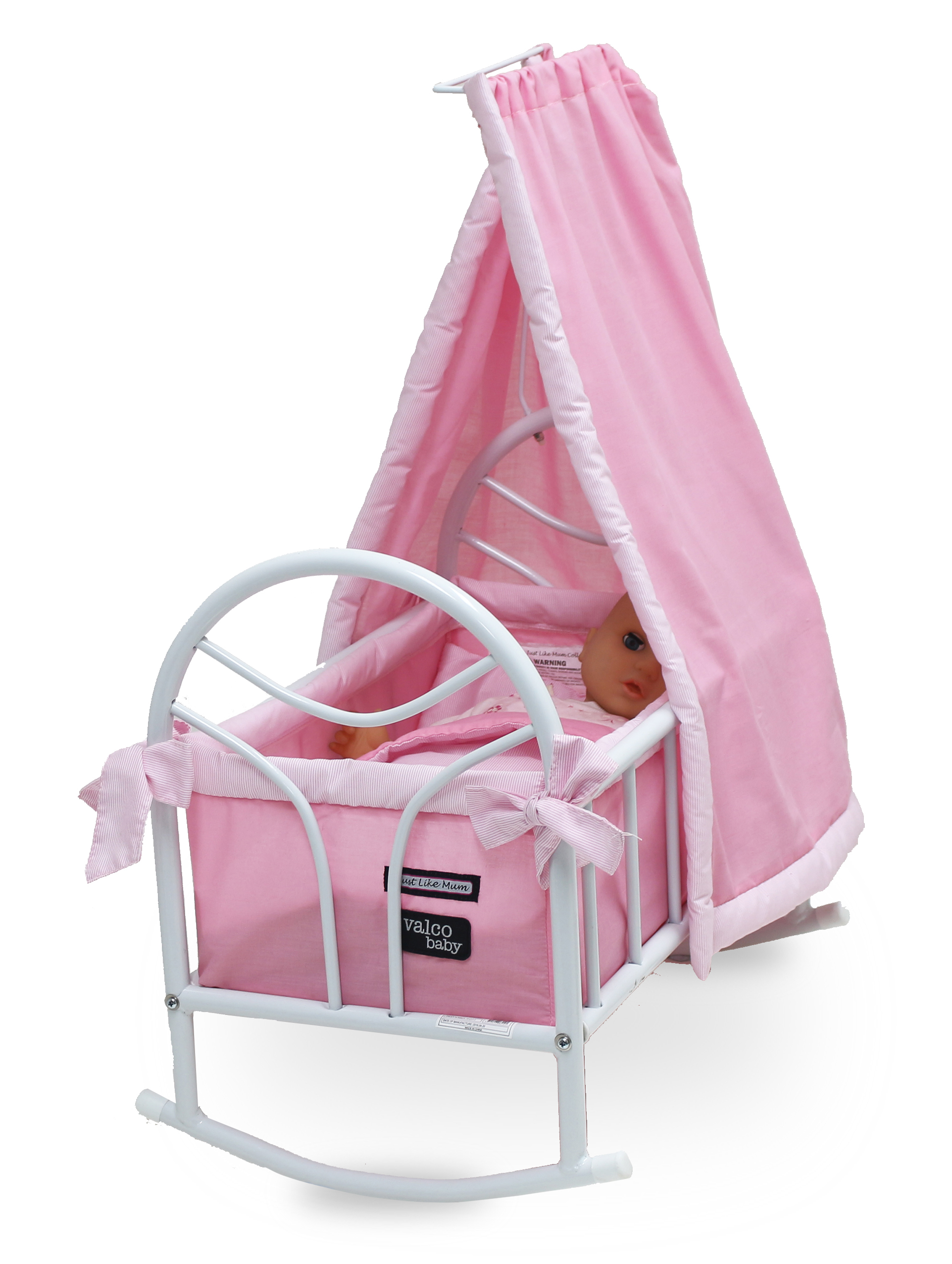 metal doll cradle with pink by Valco