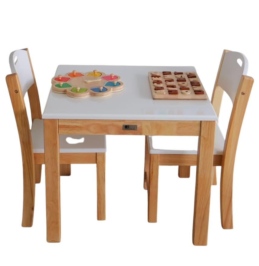 qtoys solid wooden white top wooden kids table and chairs