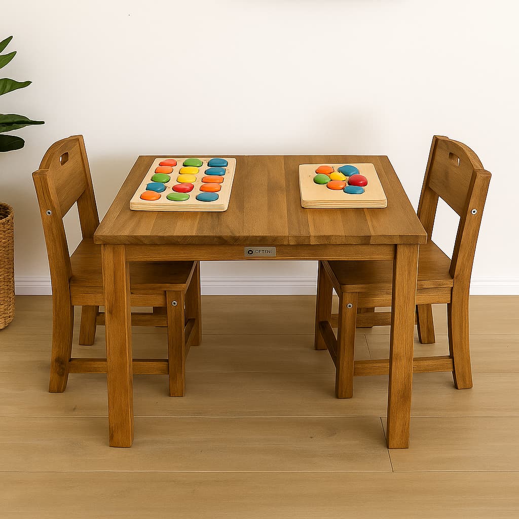 qtoys acacia square table and larger chairs 