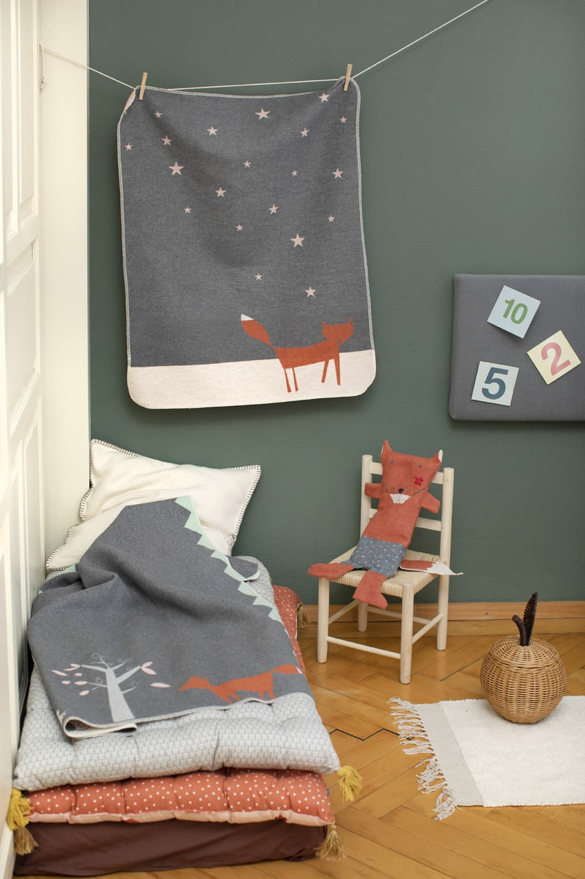 Grey Fox Under Starry Skies blanket