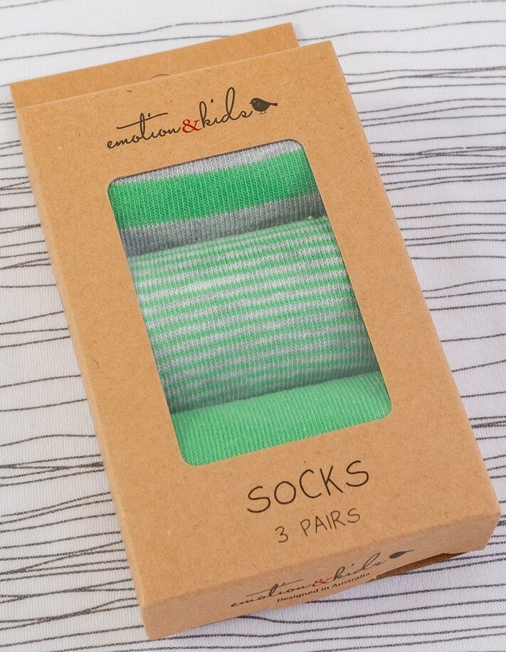 Jade and Grey Stripe Baby Sock Set