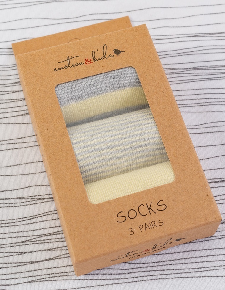 Lemon and Grey Stripe Baby Sock Set