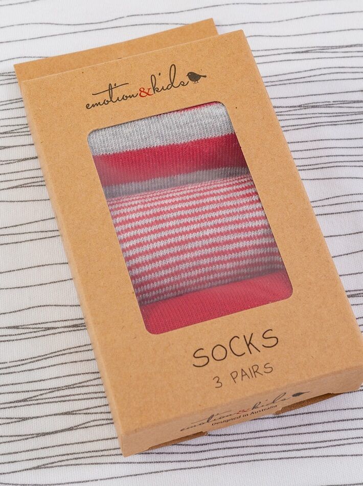 Red and Grey Stripe Baby Sock Set