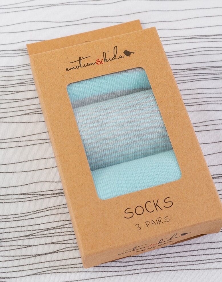 Sky Blue and Grey Stripe Baby Sock Set