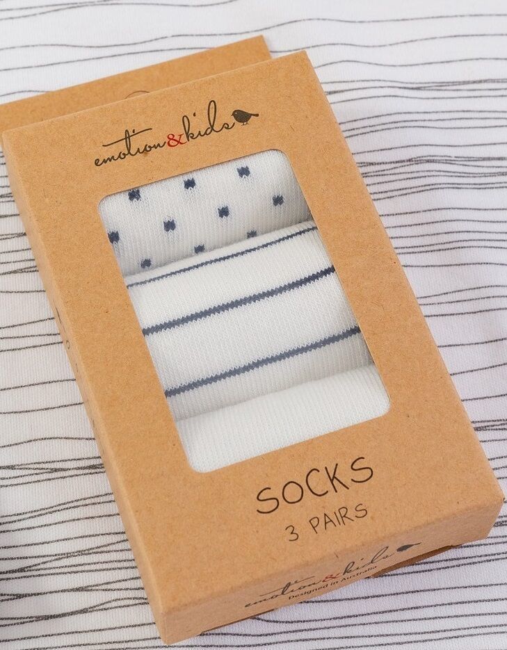 Navy Dots and Stripes on White Baby Sock Set