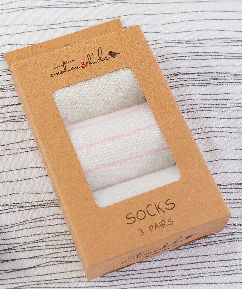 Pink Dots and Stripes on White Baby Socks