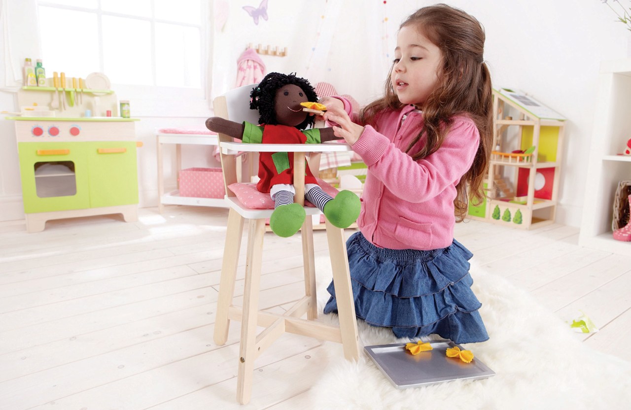 Hape Wooden Baby Doll Highchair Kid Playing Hape Wooden Baby Doll Highchair Kid Playing