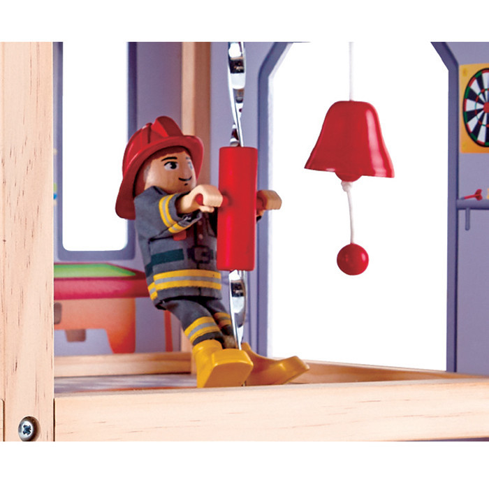 hape fire station close up with wooden fire man