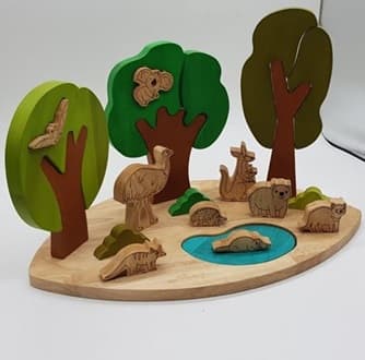 wooden small world play australian landscape set