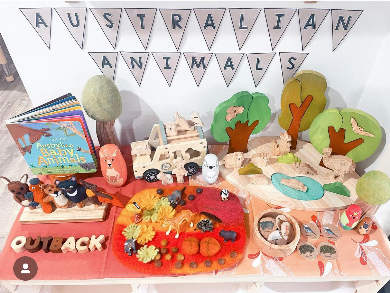 Qtoys Australian landscape set used in a invitation to play set up