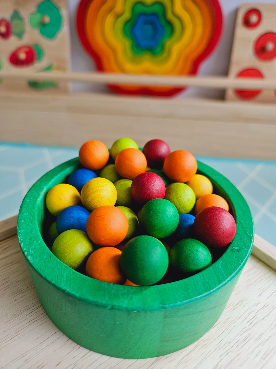qtoys mini wooden colourful balls set - 1.7cm/17mm diameter