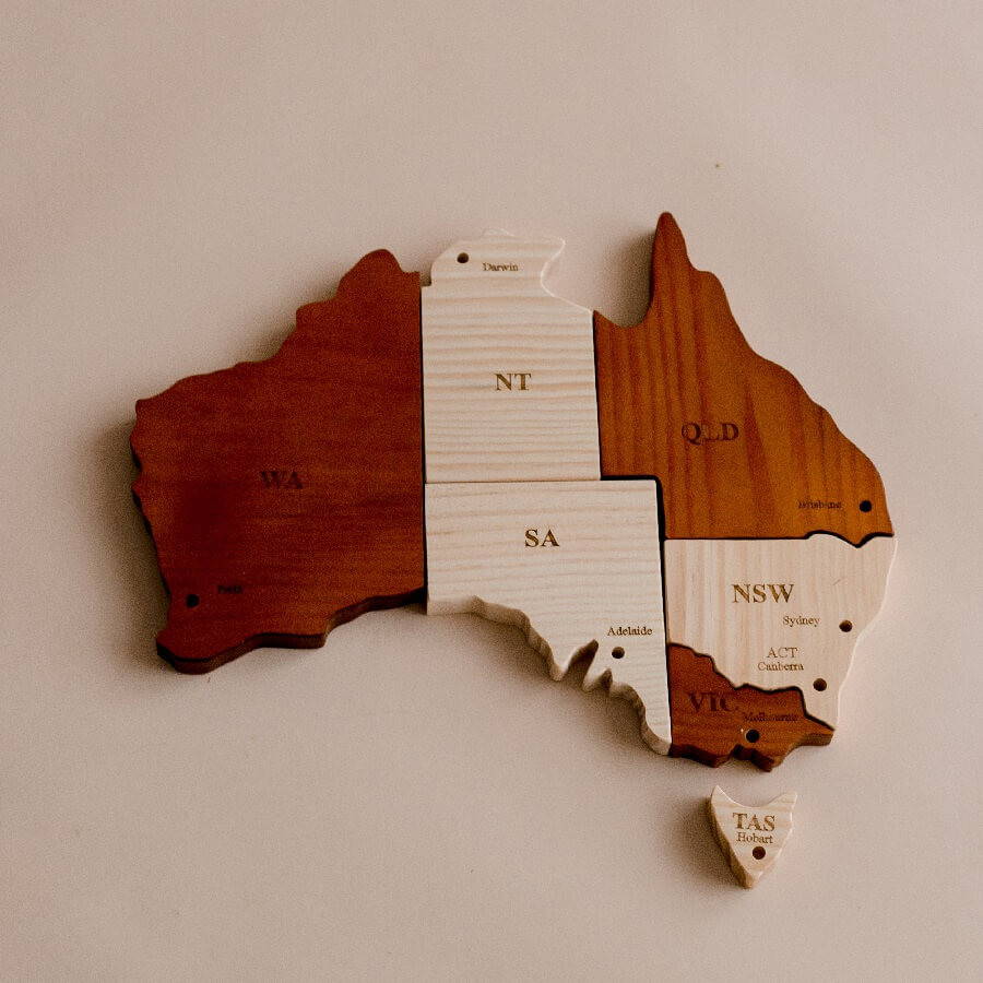 wooden australia map puzzle
