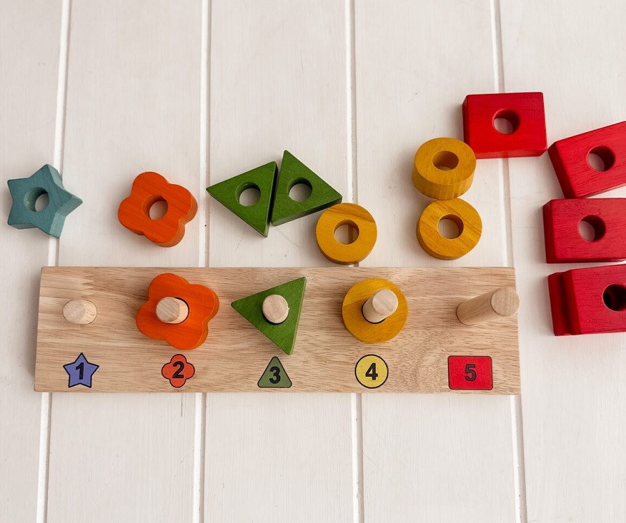 wooden counting shapes stacking toy