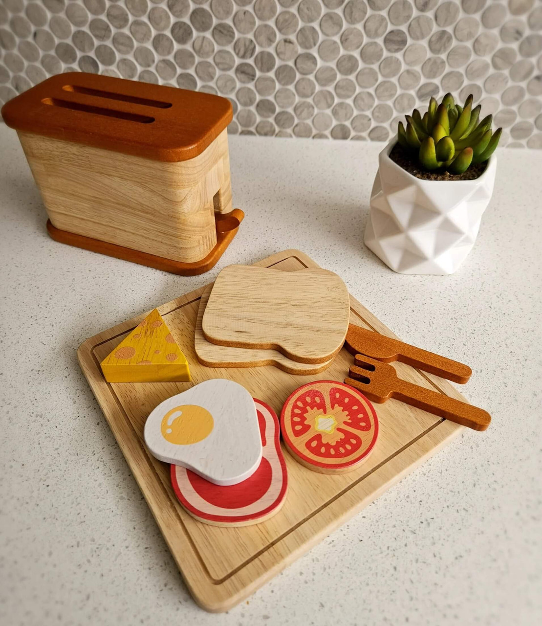 wooden breakfast pretend play set