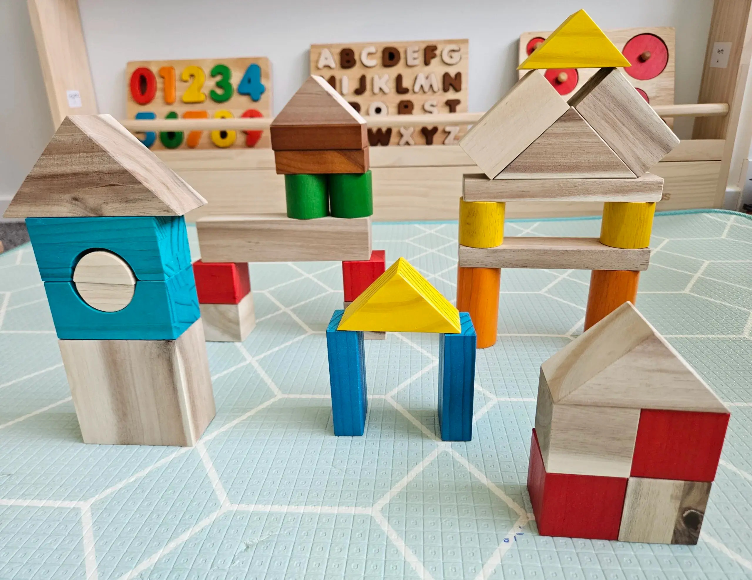 qtoys natural and coloured wooden block set qtoys natural and coloured wooden block set