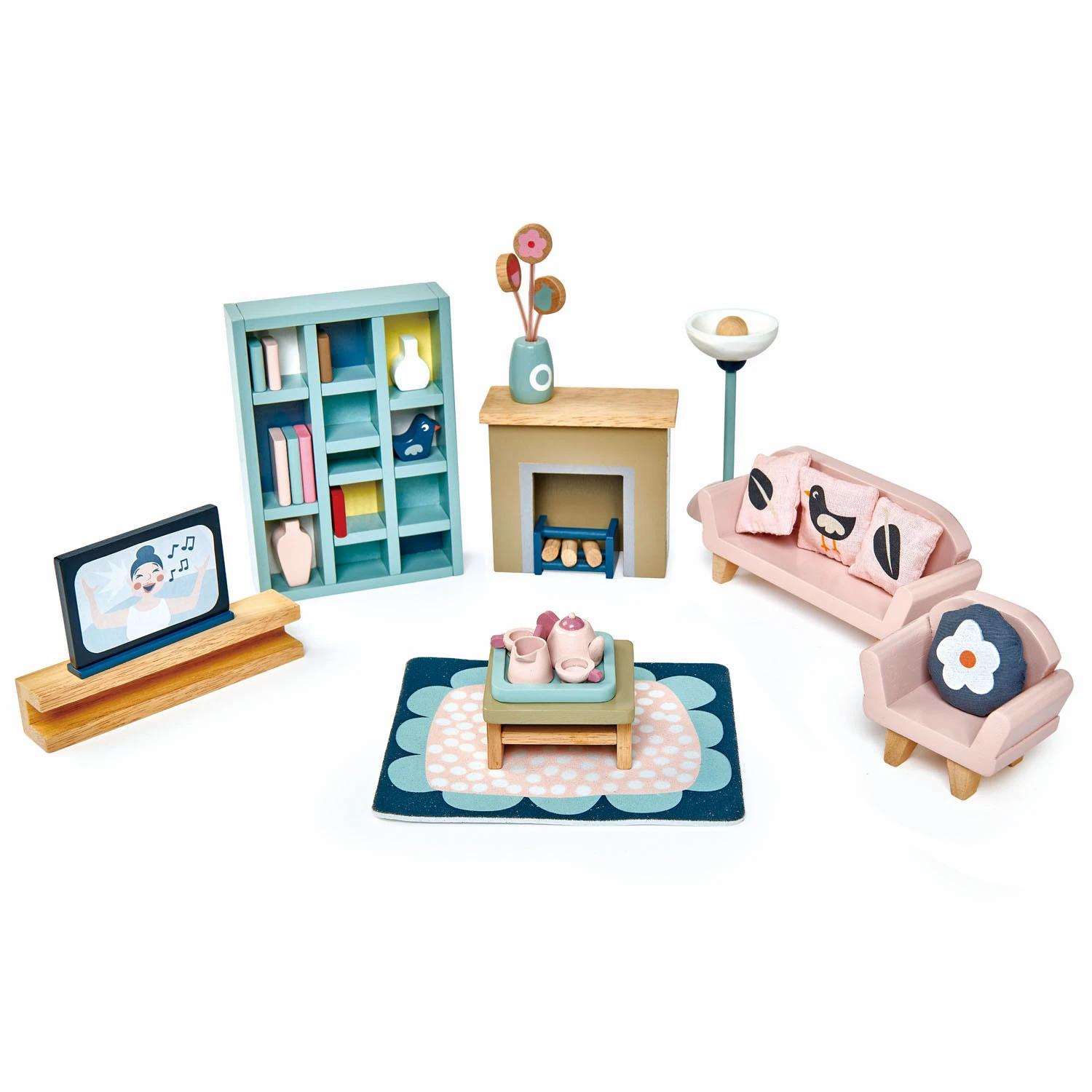 Tender Leaf Toys Dovetail Sitting Room Wooden Furniture Set for Dolls House Tender Leaf Toys Dovetail Sitting Room Wooden Furniture Set for Dolls House