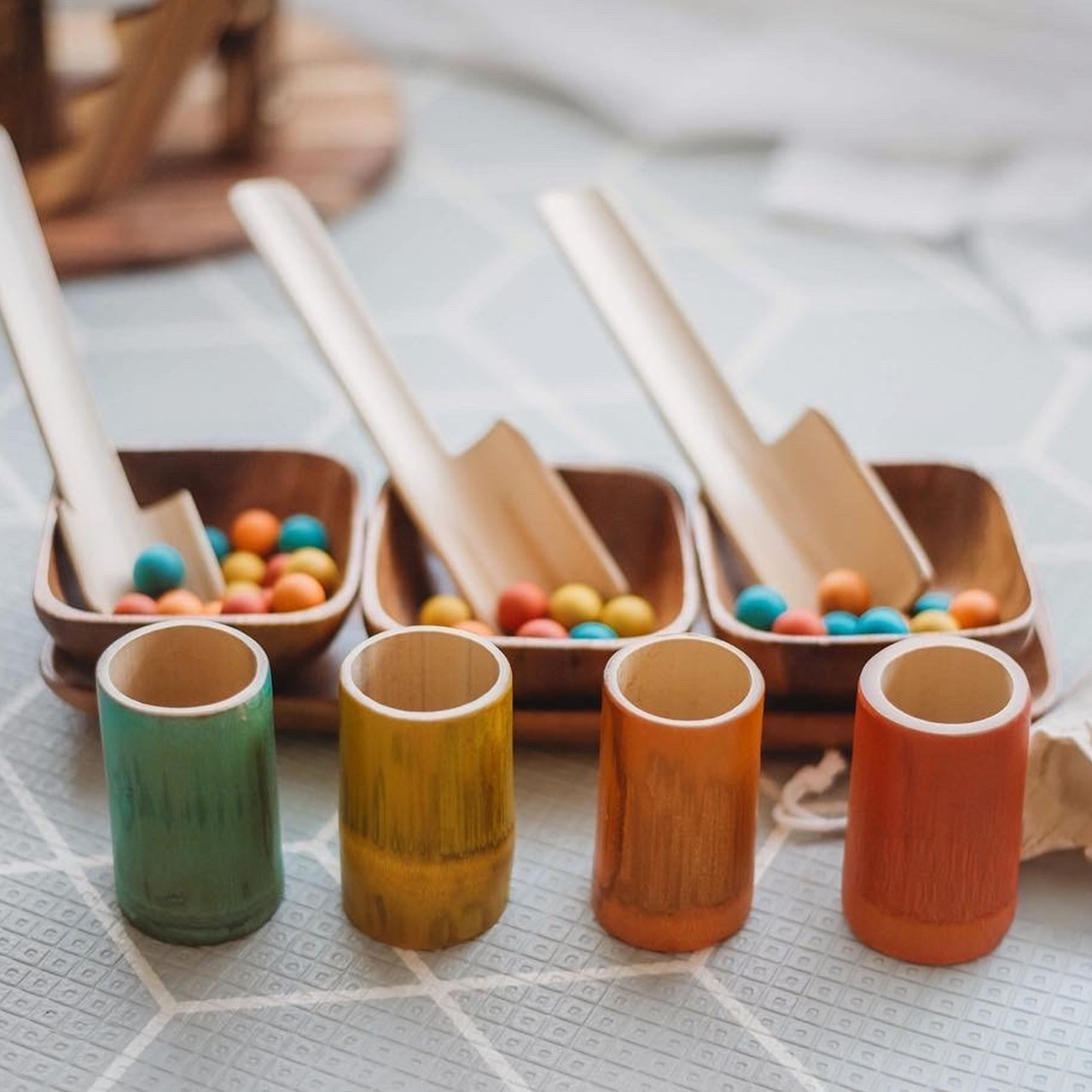 Qtoys Rainbow Bamboo Sorting Tubes Set of 6