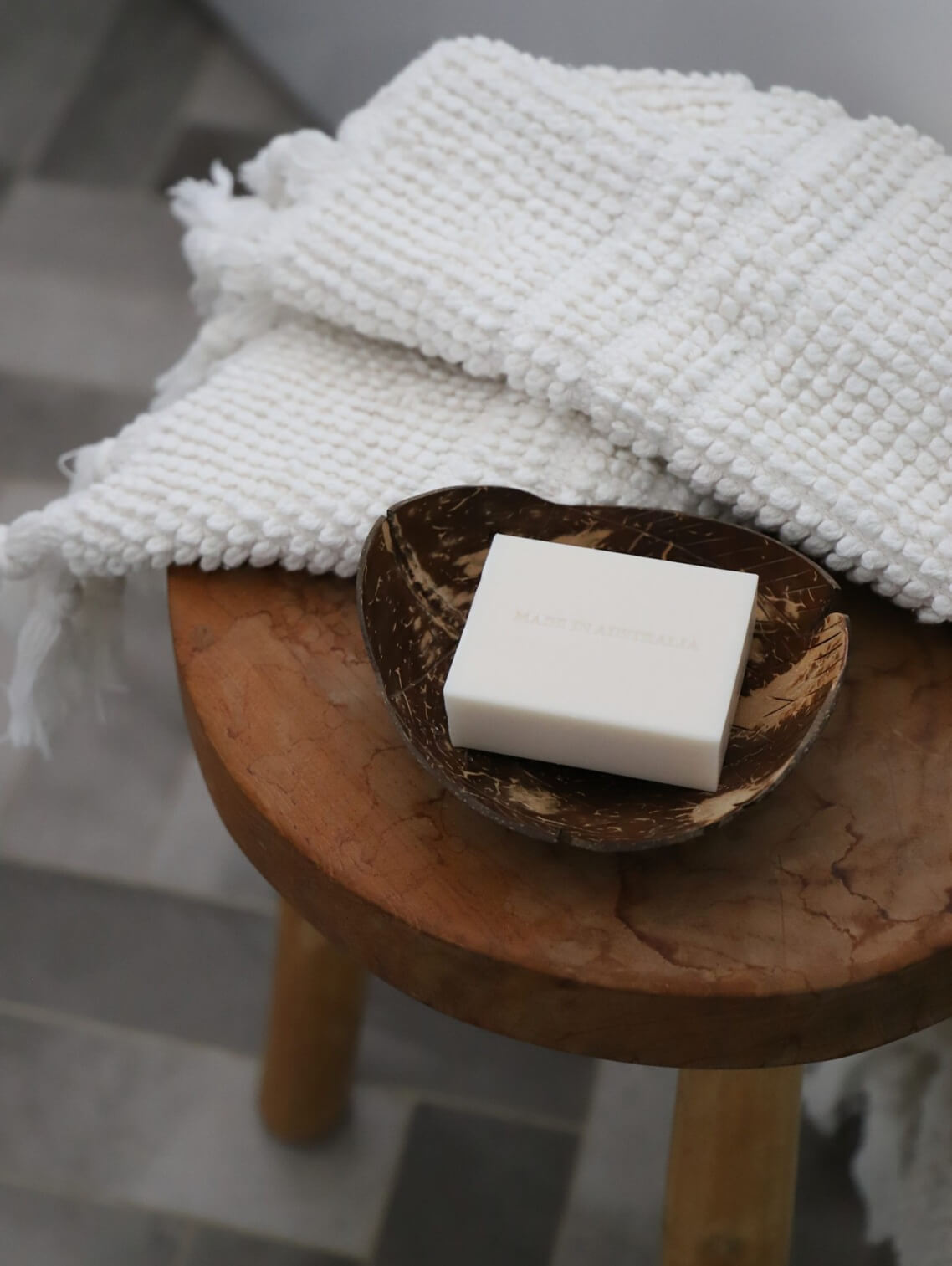 Qtoys Coconut Fish Tray as a soap holder